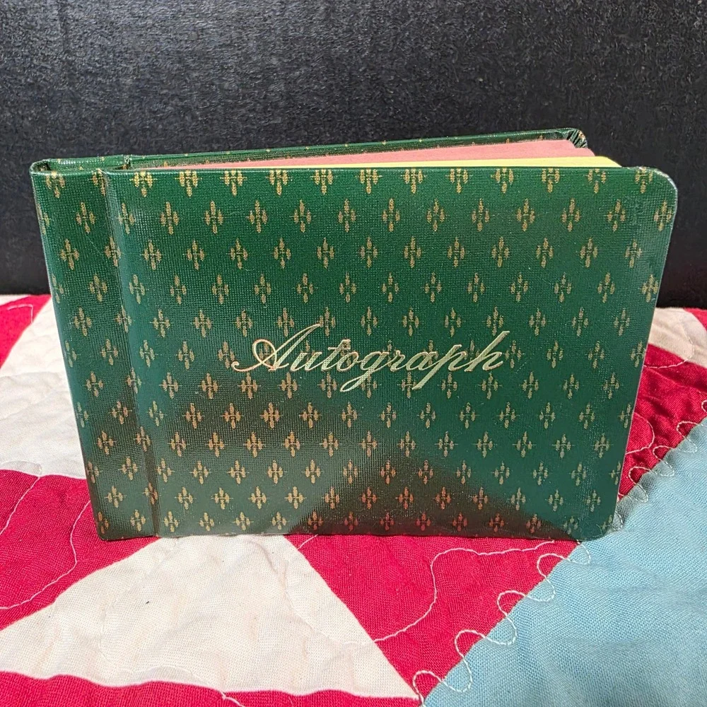 Vintage Small School Autograph‎ Book Memory Journal Green Gold Japan Unused